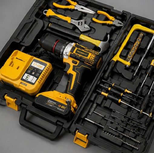 Kit de Herramientas Inalámbricas 48V con Taladro Percutor y 2 Baterías