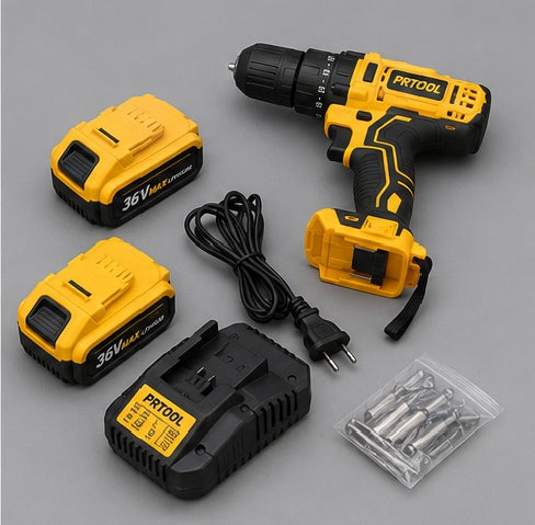 Taladro Inalámbrico PRTOOL 1300D con 2 Baterías y Kit Completo de Accesorios