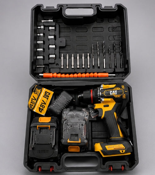 Taladro Inalámbrico CAT 48V Brushless con Kit Completo de Accesorios