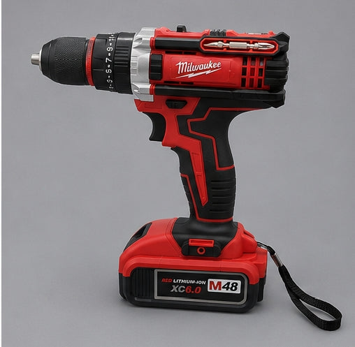 Taladro Percutor Inalámbrico 48V Tipo Milwaukee con 2 Baterías y 25 Accesorios