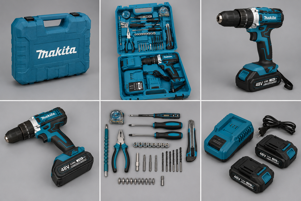 Taladro Inalámbrico 48V Tipo Makita 1/2" con Kit de Accesorios