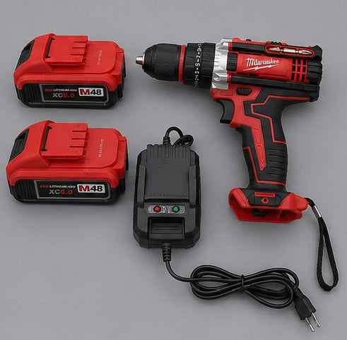 Taladro Percutor Inalámbrico 48V Tipo Milwaukee con 2 Baterías y 25 Accesorios