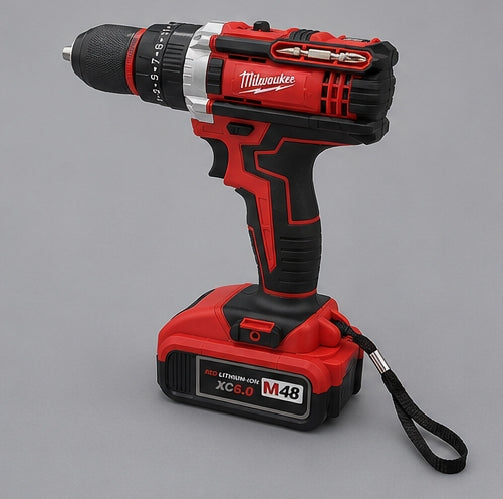 Taladro Percutor Inalámbrico 48V Tipo Milwaukee con 2 Baterías y 25 Accesorios